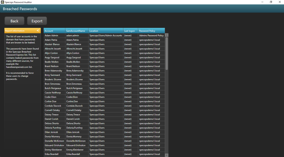 screenshot of Specops Password Auditor